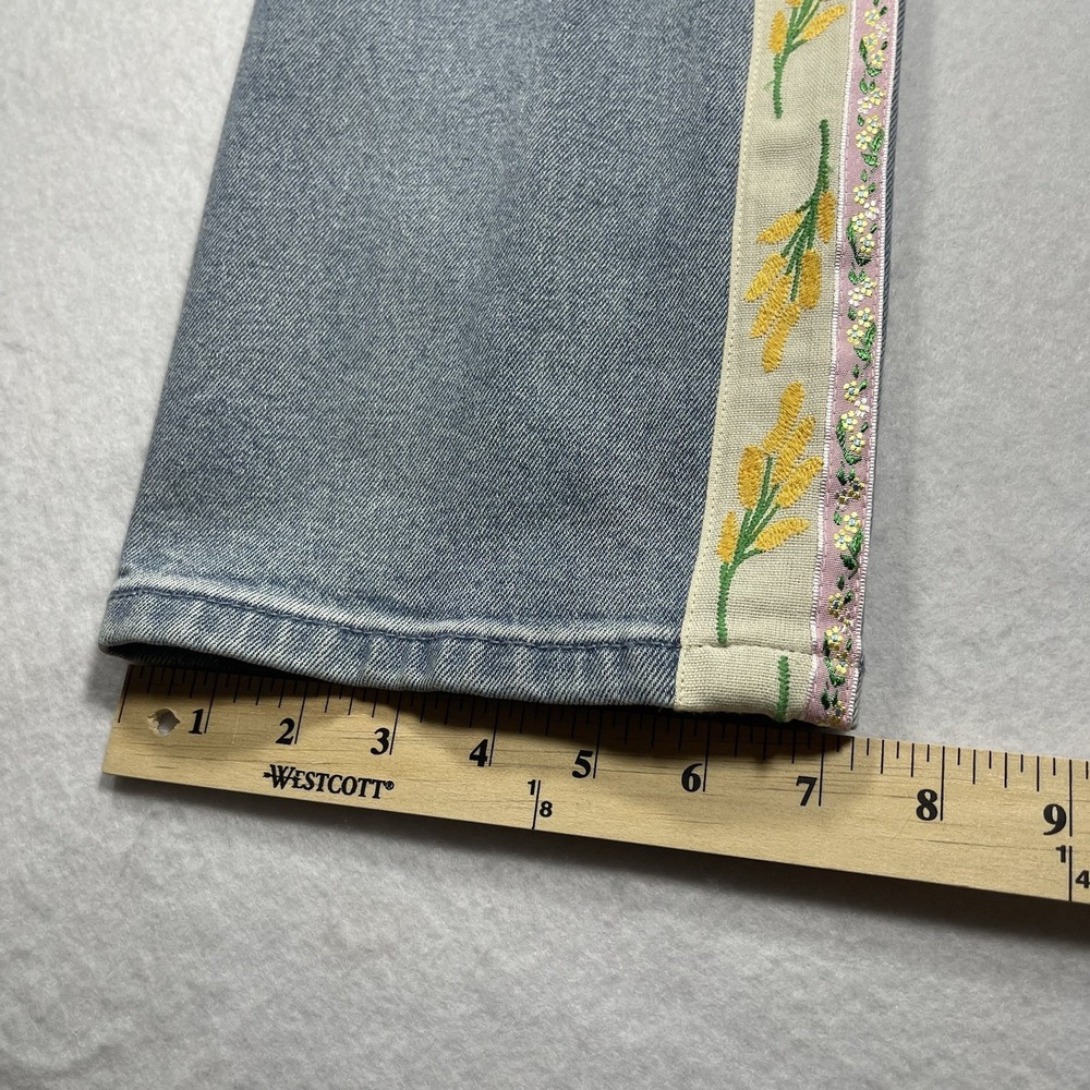 Tory Burch Women's Size 27 Floral Trim Button Fly Straight Leg Jeans Blue - Picture 7 of 12